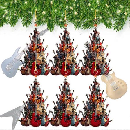 Rockin' Around The Guitar Juletrepynt, 2D Premium Akryl Rock Gitar Juletrepynt, Gitar Musikkinstrument Pynt Gave