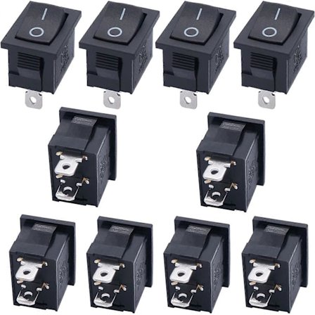 10 kpl Rocker Toggle -kytkin musta On/Off SPST 2-nastainen 2-asentoinen KCD1 AC 250V/10A 125V/12A KCD1-1-101-BK