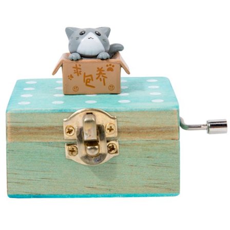 Gaveinnpakket trehåndveiv mini musikkboks med søt katt