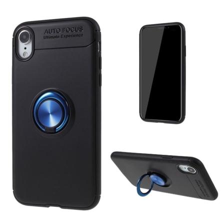 IPhone 9 mobilskal silikon metall fingerring utfällbart ben - Svart och blå Blå