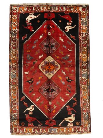 Handgeknoopt Shiraz Vloerkleed 163X268 Wol Donkerrood/Zwart