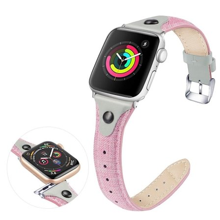 Apple Watch Series 5 / 4 40mm canvas genuine leather watch band - Pink / Grey