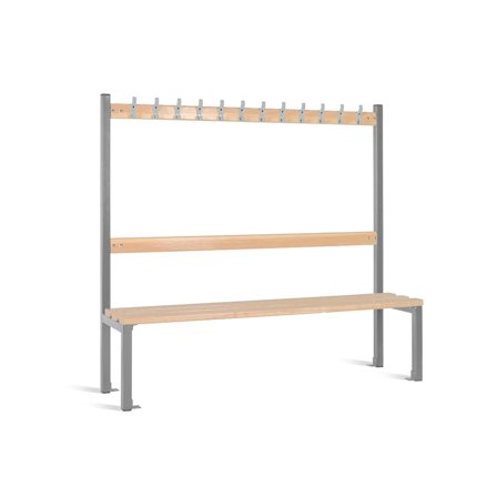 School bench ELITE, 12 hooks, 1500x400x1370 mm, grey