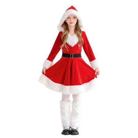 Pige Mrs. Julemand Kostume Rød Kjole Juleudstyr