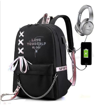 Bts Ryggsekk Ryggsekk Mann Og Kvinne Student Skoleveske Ekstern Usb/hodetelefon Port