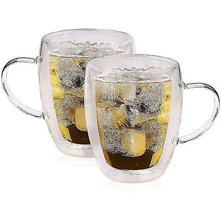2 stk 350 ml Dobbelveggs Kopper Håndtak Varmebestandig Glass