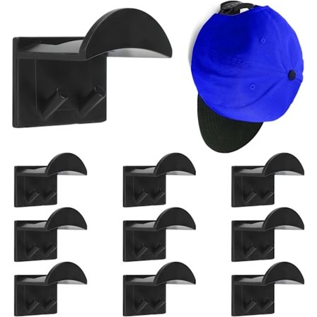 [NT] Självhäftande kepsförvaring för vägg, 10 st kepsförvaring för basebollkepsar, ingen borrning krävs för dörr, garderob, sovrum (svart)