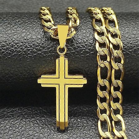 Halsband med kors i rostfritt stål för män och kvinnor, guld- och silverfärg, hiphop-krucifix, herrhalsband, smycken, collar hombre NZZZ1331S02