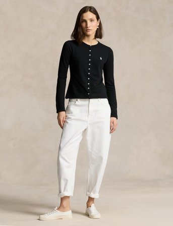 Polo Ralph Lauren Stretch Mesh Cotton Crewneck Cardigan - Black - L