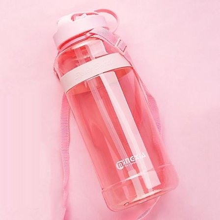 Mingxia Mxcp05 Stor kapasitet plast vannflaske med sugerør utendørs bærbar sportsflaske, farge: Rosa 2000ml