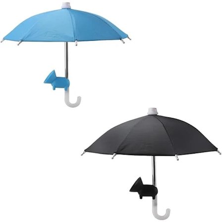 (Pow yeah!) 2 sæt telefonparaply, sort og blå telefonparaply med sugekop til telefon, universel justerbar solskærm til telefon