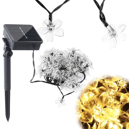 LED Lyslenke Blomster - Solcelle - 7m Varmhvit