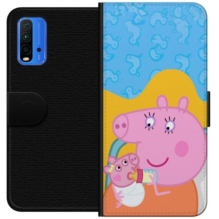 Kompatibel Tegnebogsetui til Xiaomi Redmi Note 9 4G Peppa Gris familie motiv med mor gris, far gris og venner, farverig tegnet børnebillede
