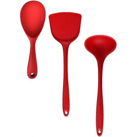 3 stk. Silikon Røreskje Lang Non-stick Kjøkkenskje Silikon Serveringsskje Varmebestandig (ShiKai)