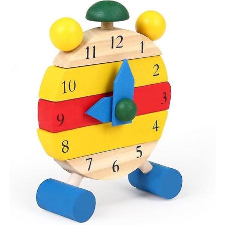 Demontering tecknad träklocka Baby Barn Lärande Tid Pussel Pedagogisk Leksak