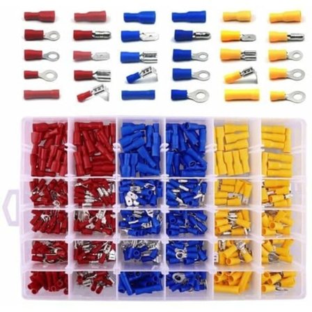Elektriska terminaler för bilar, 480 crimpterminaler inklusive ring, kula, spade, skarvning)