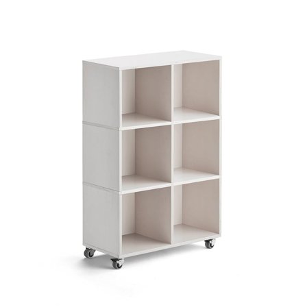 Opbevaringsmodul RICO, med hjul, 6 rum, bredde 800 mm, hvidpigmenteret