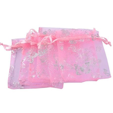 100 st. Organza påsar c.a 7x9 cm..Rosa med Fjärilar