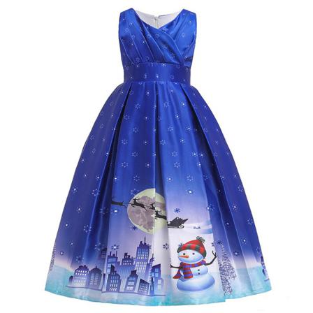 Toddler Santa Print Crew Neck Party Dress Kortärmade Klänningar