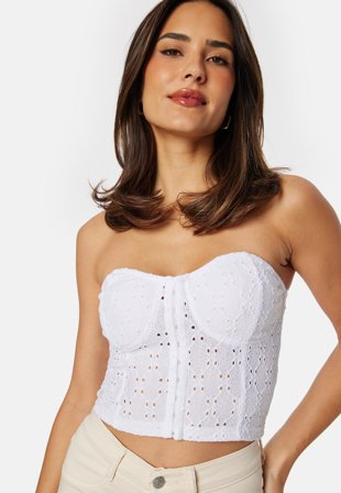 Bubbleroom - Broderie Anglaise Bustier Top - White - Kläder