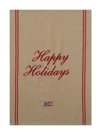Happy Holidays Embroidered Orgcotton Kitchen Towel Home Textiles Kitchen Textiles Kitchen Towels Multi/mönstrad Lexington Home
