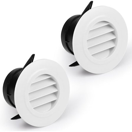 75mm 2st runda ventilationsgaller i plast med myggnät, lämpliga för luftintag och utlopp inomhus och utomhus på vägg och i tak