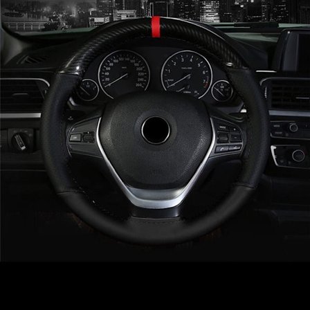 (Svart linje) Kolfiber + Microfiber Läder Blandad Bil Ratt Skydd Universal Flätning Läder Skydd för 38cm 15 Tum Ratt