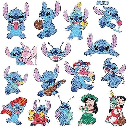 16 stk. Stitch 5d DIY Diamantklistermærker Maleri Kits Kunst Håndværk Dekaler Til Bagage Møbler Bærbar Vandflaske Skateboard Gaver