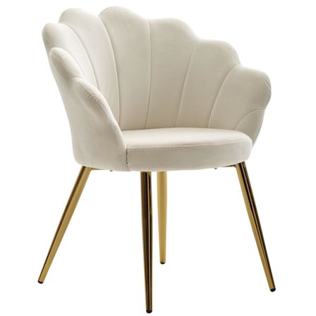 Rootz spisestuestol tulipan fløjl hvid polstret - Køkkenstol med guldfarvede ben - Skalstol Skandinavisk design - Polstret stol med stofbetræk