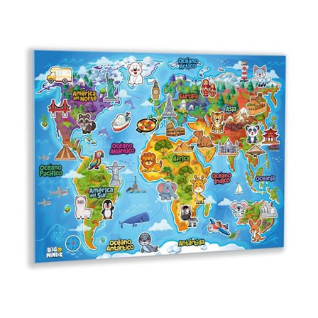 Uddannelsesspil - Verden på Engelsk - Filttavle 91x66 cm - 48 Aftagelige Stykker - Montessori 4 År