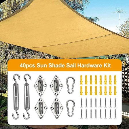 40 stk./sett Solskjerm Seil Baldakin Tilbehør Rustfritt Stål Maskinvaresett Strammeskrue Pad Øye Karabinkrok Skruer M5