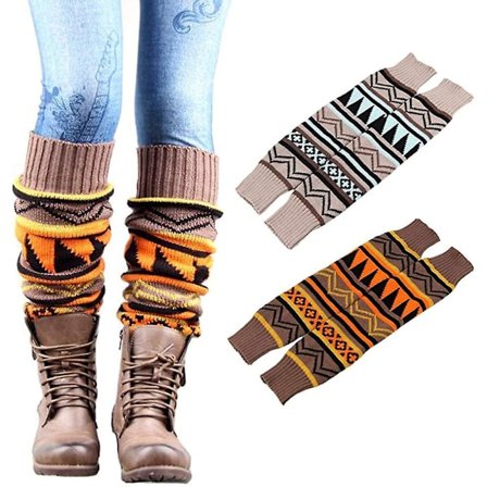 2 Par Strikkede Gaiter Leggings Kvinder Vinter Leggings Lange Sokker Støvlebetræk