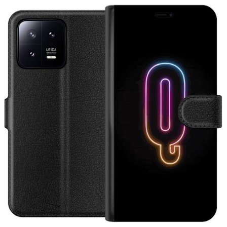 Kompatibel Tegnebogsetui til Xiaomi Xiaomi 13 Minimalistisk neonbogstav Q i lyse farver mod mørk baggrund