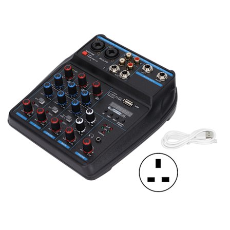 4-kanals lydmikser, digital USB Bluetooth lydmikser, lydmikser for DJ PC Live-sending 110-240V UK-plugg