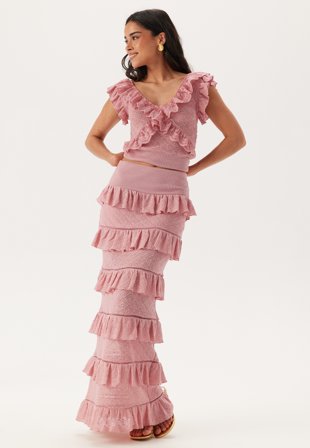 Andrea Norrman X Bubbleroom - Knitted Frill Ankle Skirt - Dusty pink - Kläder