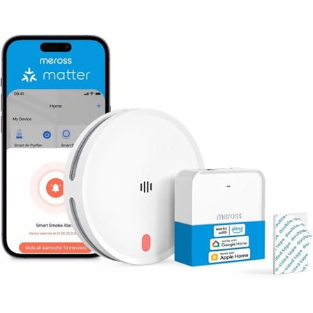 Meross Matter Ansluten Rökdetektor med Wi-Fi Larm och Dubbel Optisk Sensor