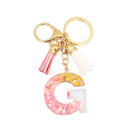 Sød initial nøglering A-Z bogstav glitrende glitter nøglering premium taske charm nøglering tilbehør (G,2PCS)