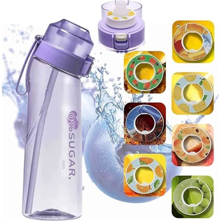 650ML Sports Drikkeflaske BPA-fri Startpakke Drikkeflasker, med 7 Smakskapsler 0% Sukker Vannkopp Lilla