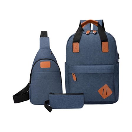 Laptop Taske Rygsæk med Skulderrem og Møntpung, Tredelt College Taske Sæt Blå