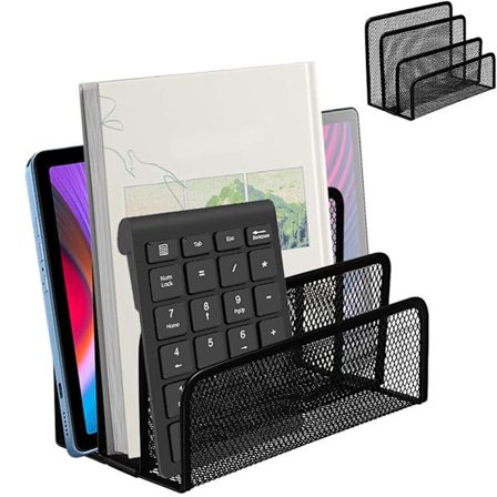 Postorganisator/bakke - design med tre rum - lavet af trådnet, dimensioner 17,5 x 13 cm