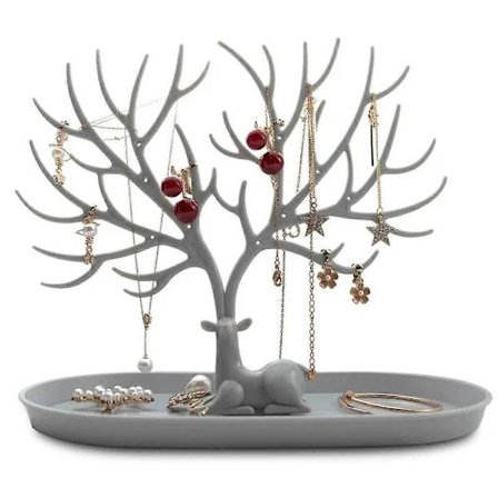 Koruteline, koristeellinen korupuu, kaulakorujen säilytys, rannekoruteline, hirvensarvikuvioinen rannekoru kaulakoru korujen järjestäjä säilytysteline