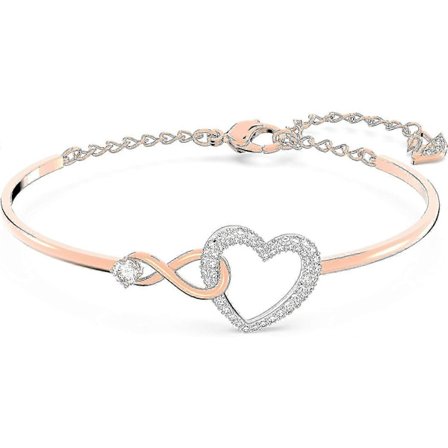 Infinity Heart Smyckeskollektion, Halsband Och Armband, Roséguld Rhodiumton Finish, Klara Kristaller