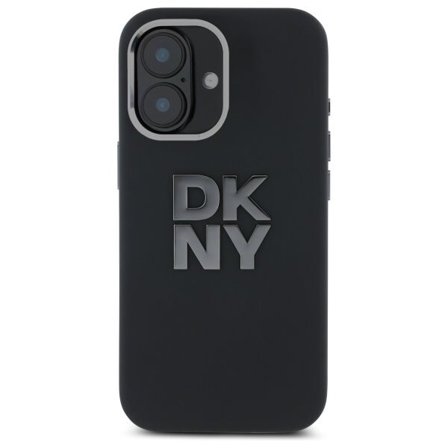 DKNY-etui i flytende silikon med metallogo iPhone 16 - svart