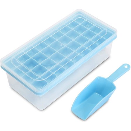 Flexible Safe Ice Cube Molds With Ice Container, Scoop And Cover(black)