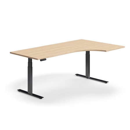 Schreibtisch QBUS höhenverstellbar, ergonomisch, 2000x1200 mm, Gestell schwarz, Eiche