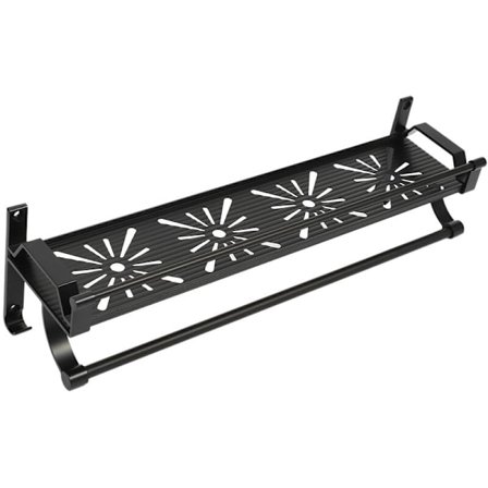 Rymlig aluminium badrumshylla Svart badrumshyllor Hylla med krokar Väggmonterad multifunktionell hylla