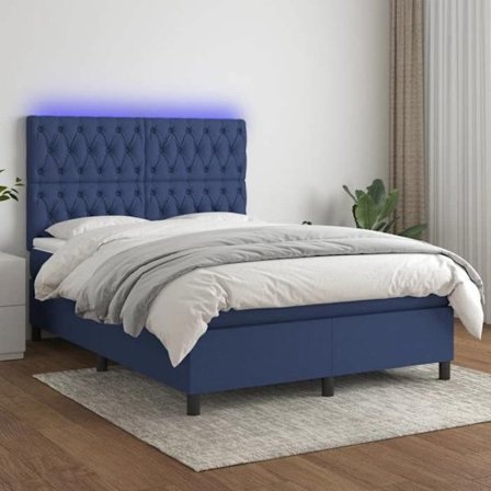 Maison Exclusive - Lamelbund og madras samt blåt LED 140x190 cm Stof