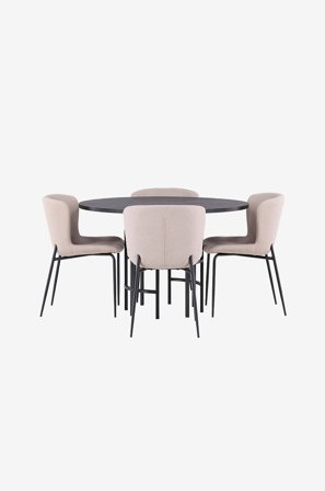 Venture Home - Matgrupp Copenhagen med 4st matstolar Modesto - Svart - Matgrupper - Från Homeroom