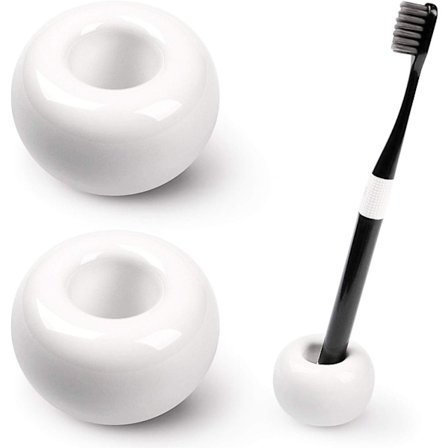 2 stk Keramiske Tannbørsteholdere, Mini Håndlagde Tannbørsteoppbevaring for Baderomsbenker, hvit