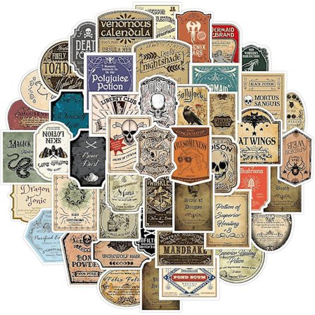 Pakke med 50 forskjellige magiske drikkeflaske-klistremerker i vinyl for bærbare datamaskiner, bagasje, skateboard og datamaskiner (drikke)